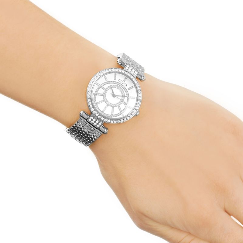  Shop Authentic Guess Muse Quartz White Dial Silver Steel Strap Watch For Women - W1008l1 - Luxxuri