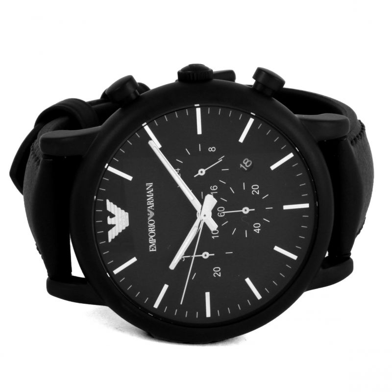  Shop Authentic Emporio Armani Luigi Chronohraph Black Dial Black Leather Strap Watch For Men - AR1970 - Luxxuri