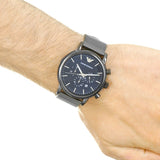  Shop Authentic Emporio Armani Chronograph Blue Dial Gun Metallic Mesh Bracelet Watch For Men - AR1979 - Luxxuri