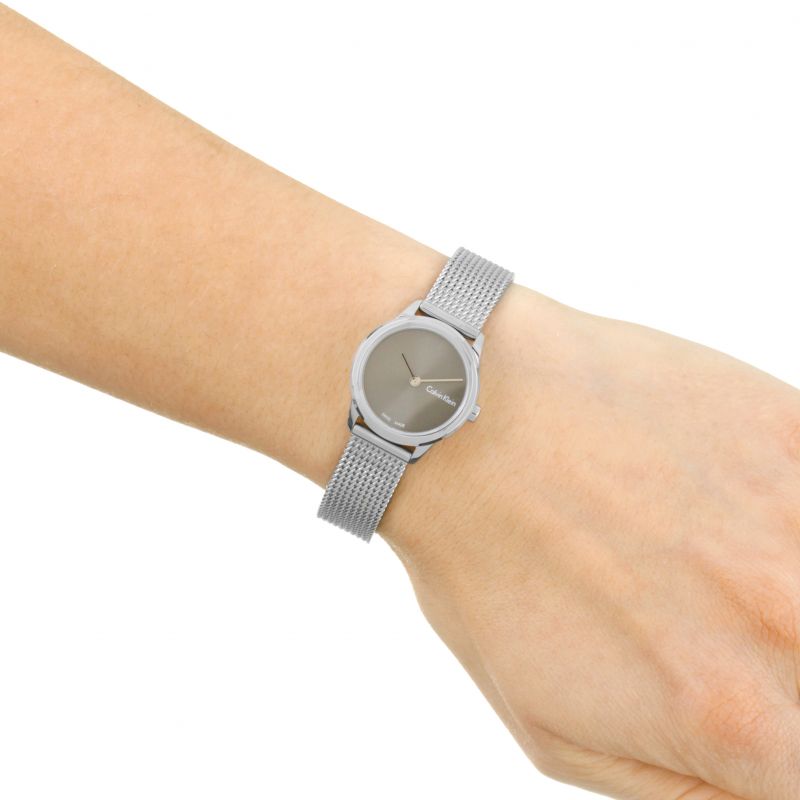  Shop Authentic Calvin Klein Minimal Grey Dial Silver Mesh Bracelet Watch for Women - K3M231Y3 - Luxxuri
