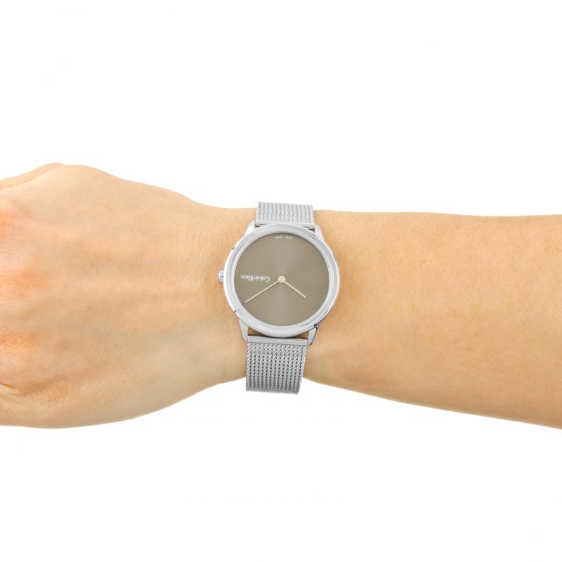  Shop Authentic Calvin Klein Minimal Grey Dial Silver Mesh Bracelet Watch for Women - K3M221Y3 - Luxxuri