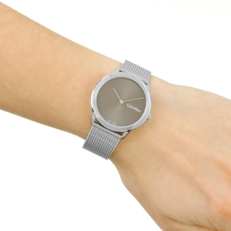  Shop Authentic Calvin Klein Minimal Grey Dial Silver Mesh Bracelet Watch for Women - K3M221Y3 - Luxxuri