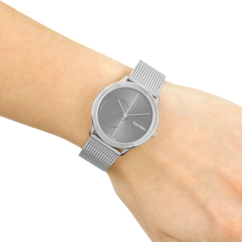  Shop Authentic Calvin Klein Minimal Black Dial Silver Mesh Bracelet Watch for Women - K3M22123 - Luxxuri
