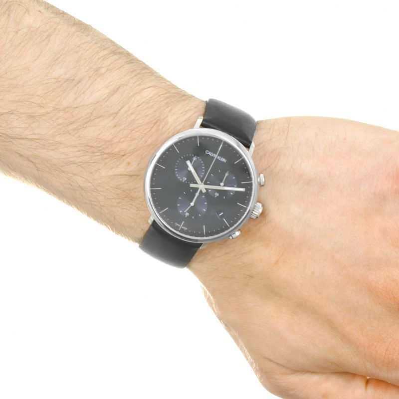  Shop Authentic Calvin Klein High Noon Chronograph Black Dial Black Leather Strap Watch for Men - K8M271C1 - Luxxuri