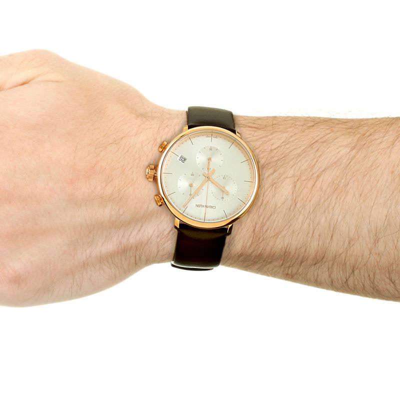  Shop Authentic Calvin Klein High Noon Silver Dial Brown Leather Strap Watch for Men - K8M276G6 - Luxxuri