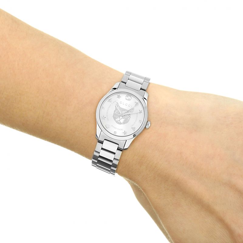 Shop Authentic Gucci G Timeless Quartz Silver Dial Silver Steel Strap Watch For Women - YA126595 - Luxxuri