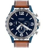  Shop Authentic Fossil Nate Chronograph Navy Blue Dial Brown Leather Strap Watch for Men - JR1504 - Luxxuri
