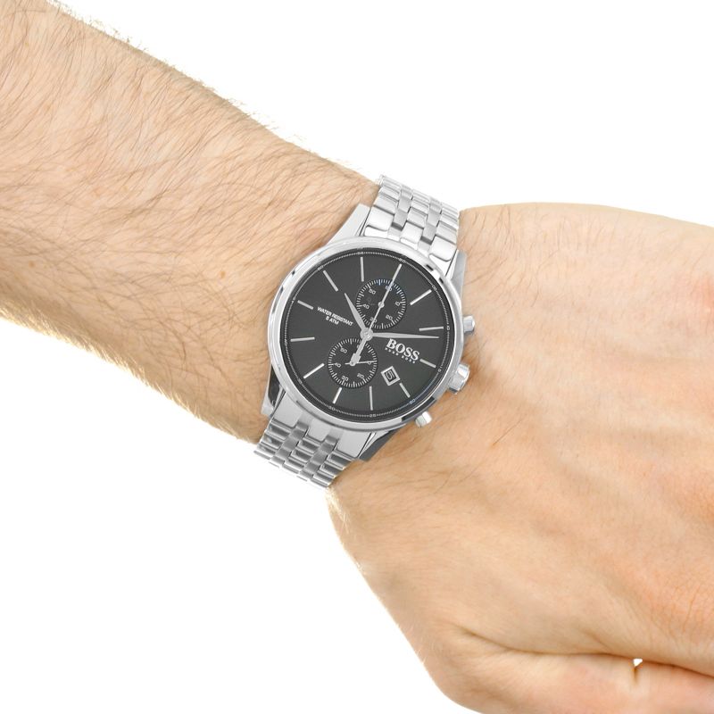  Shop Authentic Hugo Boss Jet Black Dial Silver Steel Strap Watch for Men - 1513383 - Luxxuri