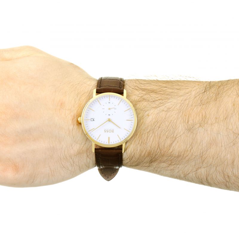  Shop Authentic Hugo Boss Corporal White Dial Brown Leather Strap Watch for Men - 1513640 - Luxxuri