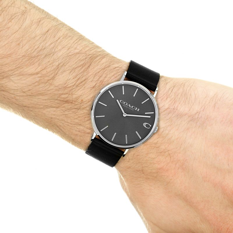 Coach Charles Grey Dial Black Leather Strap Watch for Men - 14602150