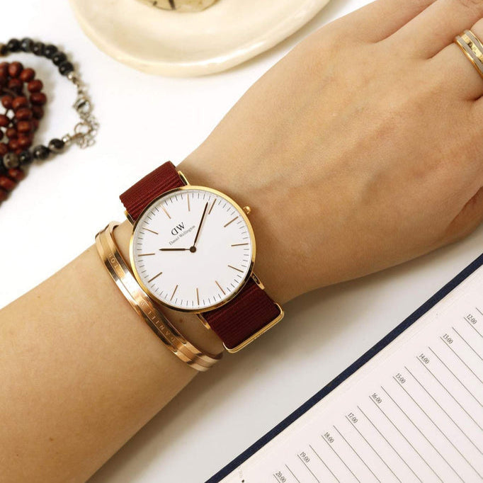  Shop Authentic Daniel Wellington Classic Roselyn White Dial Red NATO Strap Watch For Women - DW00100268 - Luxxuri