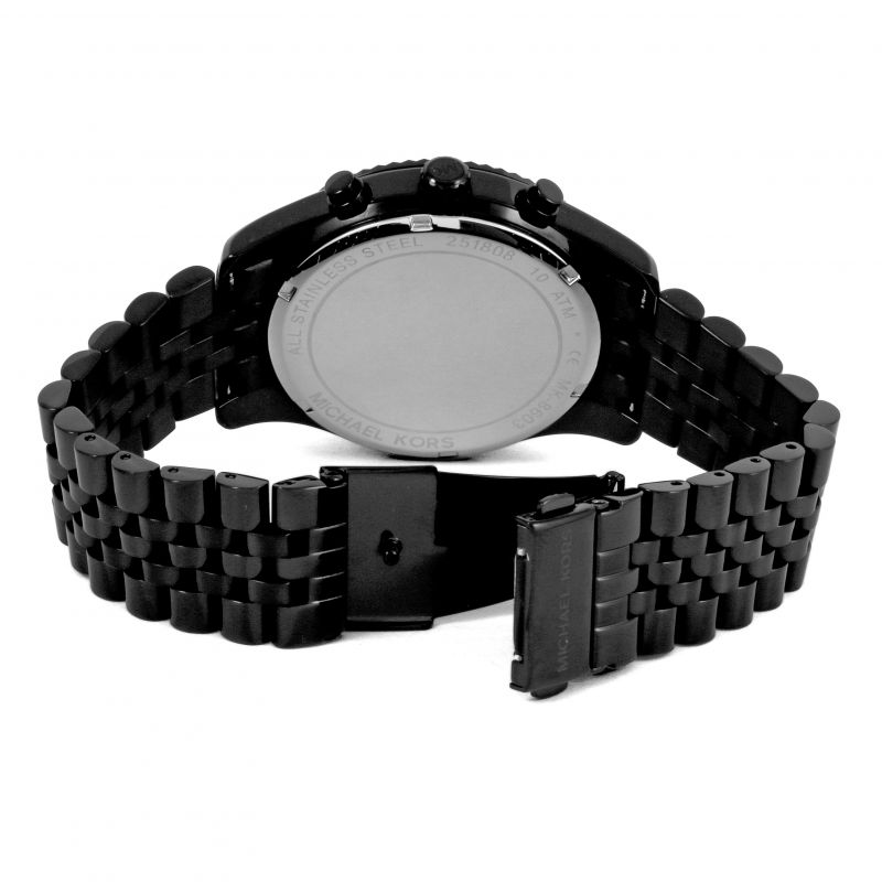 Michael Kors Lexington Chronograph Crystals Silver Dial Black Steel Strap Watch for Men - MK8605