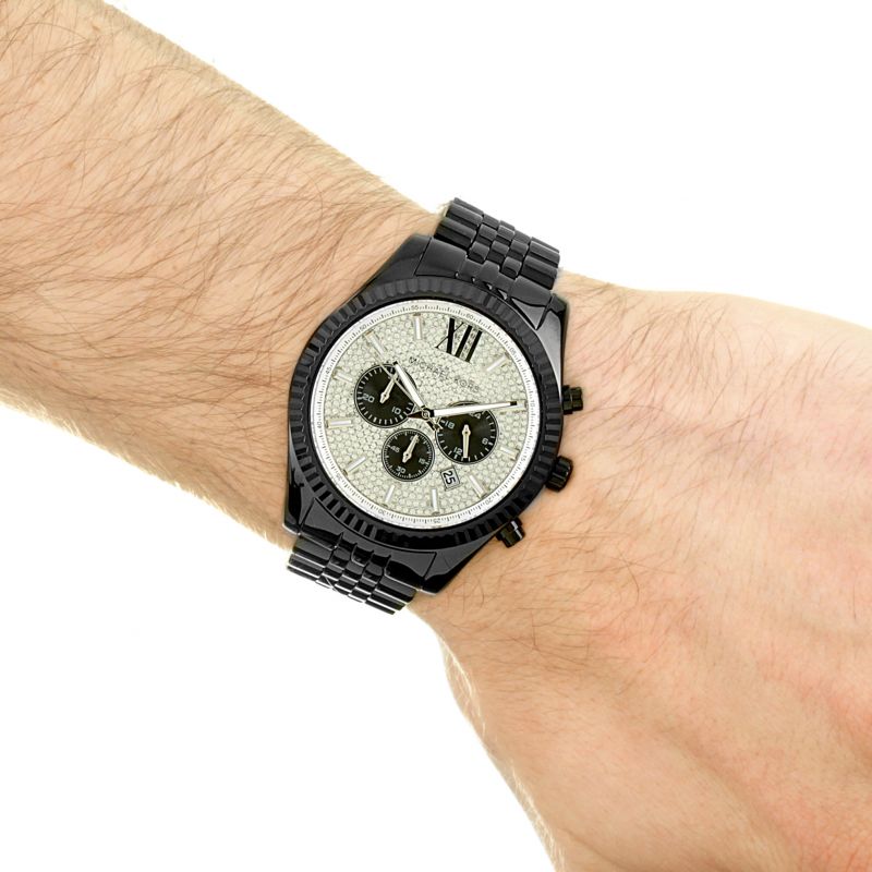  Shop Authentic Michael Kors Lexington Chronograph Crystals Silver Dial Black Steel Strap Watch for Men - MK8605 - Luxxuri