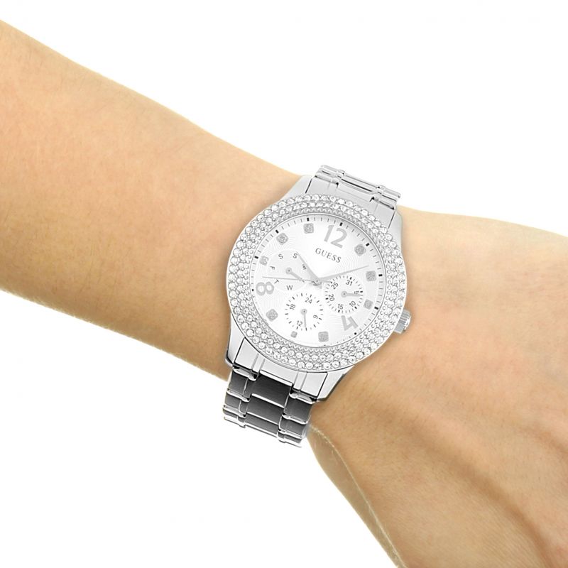  Shop Authentic Guess Bedazzle Diamonds Silver Dial Silver Steel Strap Watch For Women - W1097L1 - Luxxuri