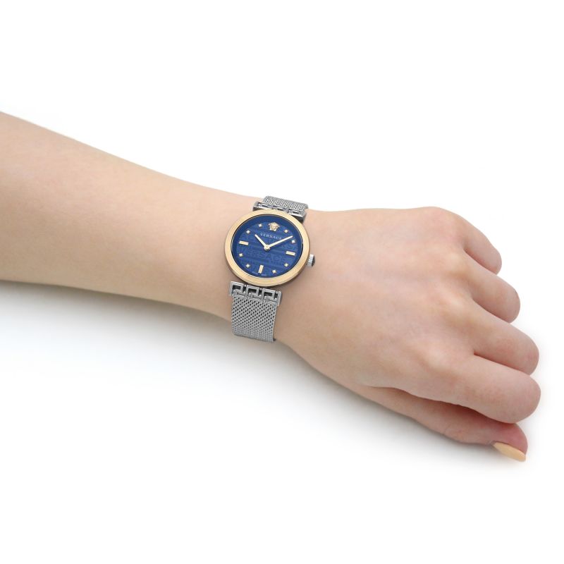  Shop Authentic Versace Meander Blue Dial Silver Mesh Bracelet Watch for Women - VELW00520 - Luxxuri