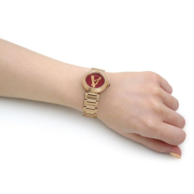  Shop Authentic Versace Virtus Mini Quartz Red Dial Gold Steel Strap Watch For Women - VET300321 - Luxxuri