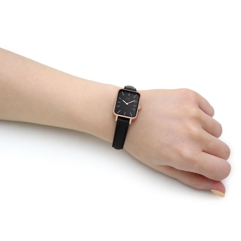  Shop Authentic Daniel Wellington Quadro Sheffield Black Dial Black Leather Strap Watch For Women - DW00100435 - Luxxuri