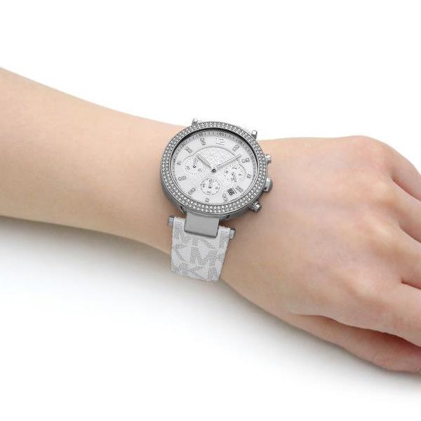  Shop Authentic Michael Kors Parker Chronograph White Dial White Leather Strap Watch For Women - MK7226 - Luxxuri