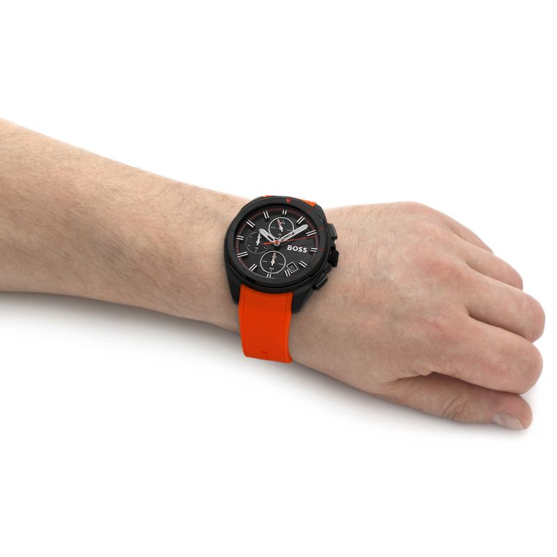  Shop Authentic Hugo Boss Volane Black Dial Orange Silicone Strap Watch for Men - 1513957 - Luxxuri