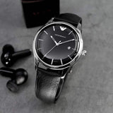  Shop Authentic Emporio Armani Lambda Classic Quartz Black Dial Black Leather Strap Watch For Men - AR11020 - Luxxuri