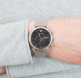  Shop Authentic Emporio Armani Chronograph Black Dial Silver Mesh Bracelet Watch For Men - AR11104 - Luxxuri