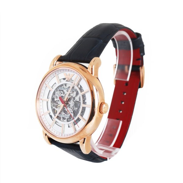  Shop Authentic Emporio Armani Meccanico Silver Dial Blue Leather Strap Watch For Men - AR60009 - Luxxuri