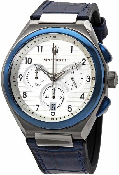  Shop Authentic Maserati Triconic Chronograph White Dial Blue Leather Strap Watch For Men - R8871639001 - Luxxuri