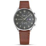  Shop Authentic Tommy Hilfiger West Chronograph Grey Dial Brown Leather Strap Watch For Men - 1791710 - Luxxuri