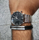  Shop Authentic Emporio Armani Gianni Chronograph Black Dial Silver Steel Strap Watch For Men - AR80009 - Luxxuri
