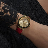  Shop Authentic Guess Trend Dragon Gold Dial Red Leather Strap Watch For Women - GW0646L1 - Luxxuri