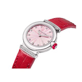  Shop Authentic Bvlgari Lvcea Intarsio Diamonds Mother of Pearl Pink Dial Red Leather Strap Watch for Women - LVCEA103619 - Luxxuri