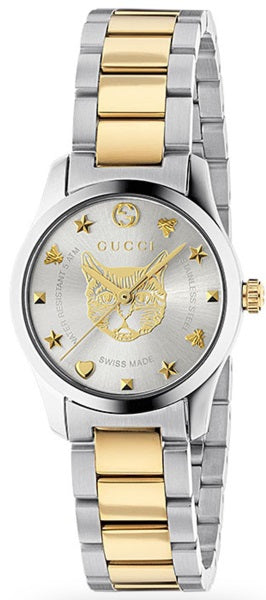  Shop Authentic Gucci G Timeless Quartz Silver Dial Two Tone Steel Strap Watch For Women - YA126596 - Luxxuri
