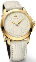  Shop Authentic Gucci G Timeless Quartz White Dial White Leather Strap Watch For Women - YA126580A - Luxxuri