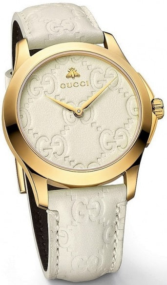  Shop Authentic Gucci G Timeless Quartz White Dial White Leather Strap Watch For Women - YA126580A - Luxxuri