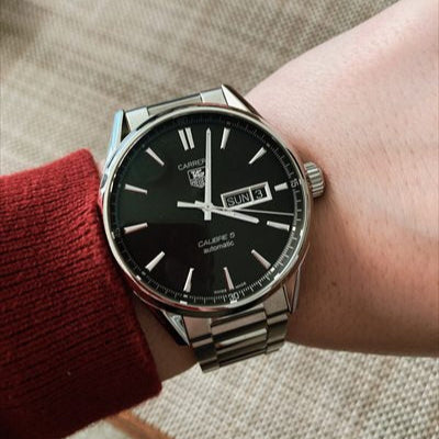  Shop Authentic Tag Heuer Carrera Calibre 5 Automatic Black Dial Silver Steel Strap Watch for Men - WAR201A.BA0723 - Luxxuri