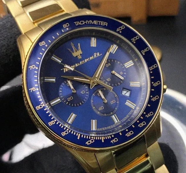  Shop Authentic Maserati SFIDA Analog Blue Dial Gold Stainless Steel Watch For Men - R8873640008 - Luxxuri