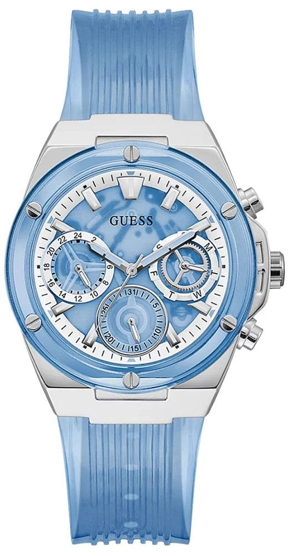  Shop Authentic Guess Athena Active Life Clear White Dial Blue Rubber Strap Watch for Women - GW0409L1 - Luxxuri