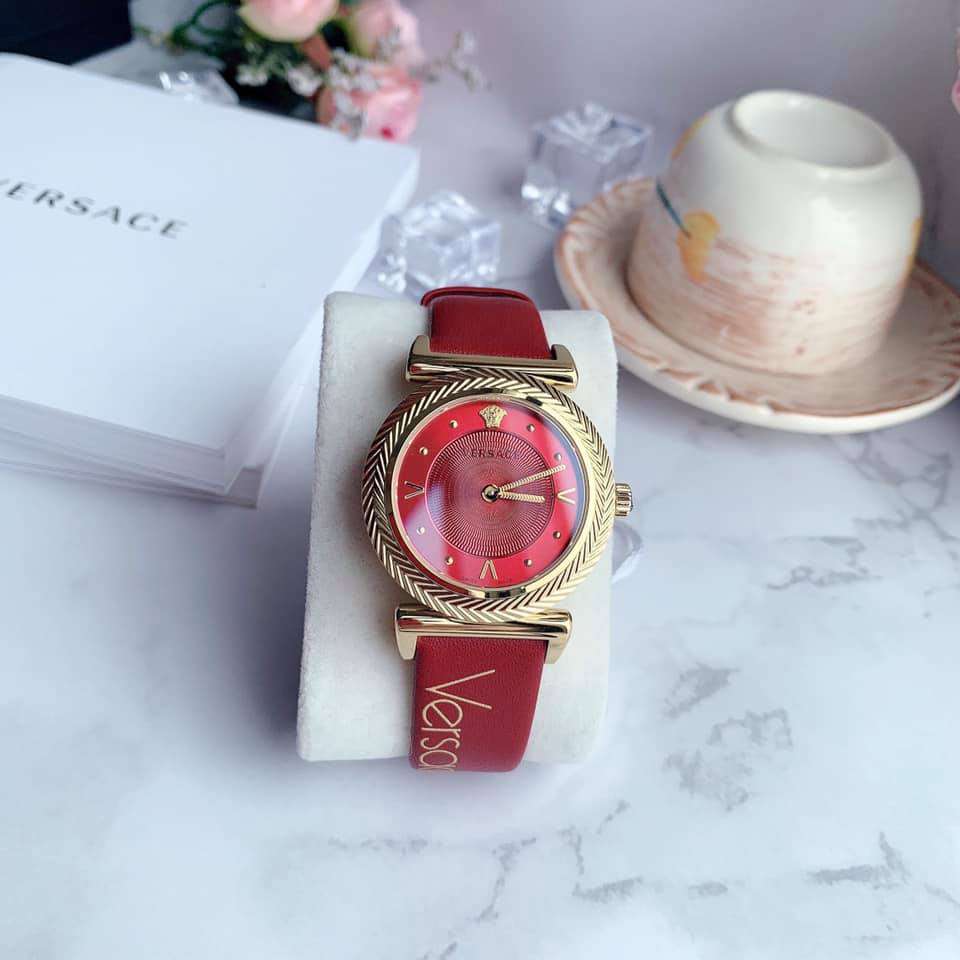  Shop Authentic Versace V-Motif Red Dial Red Leather Strap Watch for Women - VERE00418 - Luxxuri