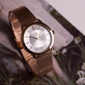  Shop Authentic Calvin Klein Minimal White Dial Rose Gold Mesh Bracelet Watch for Women - K3M22626 - Luxxuri