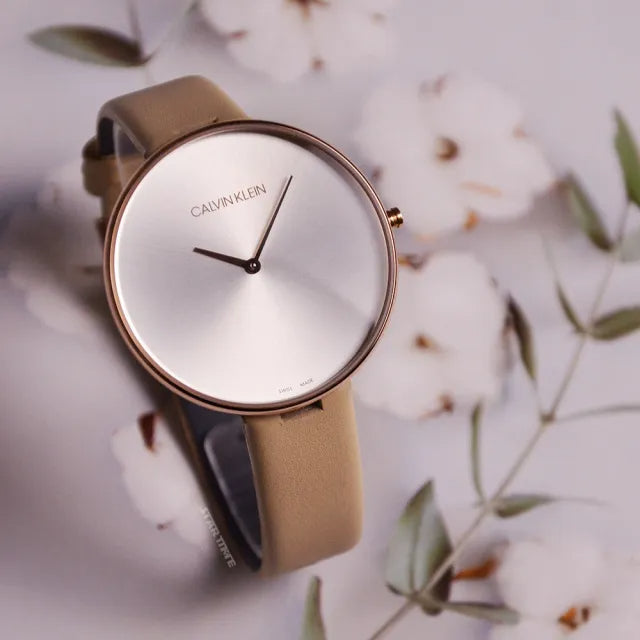  Shop Authentic Calvin Klein Full Moon Silver Dial Pink Leather Stap Watch for Women - K8Y236Z6 - Luxxuri