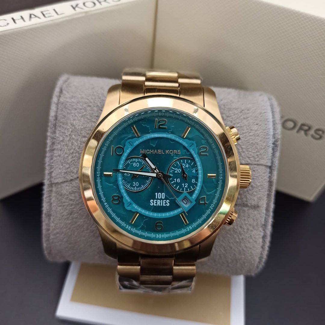  Shop Authentic Michael Kors Runway Stop Hunger Blue Dial Gold Steel Strap Watch for Men - MK8315 - Luxxuri