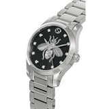  Shop Authentic Gucci G Timeless Quartz Diamonds Black Dial Silver Steel Strap Watch For Women - YA1265024 - Luxxuri