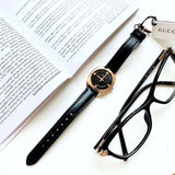  Shop Authentic Gucci GG2570 Quartz Black Dial Black Leather Strap Watch For Women - YA142509 - Luxxuri