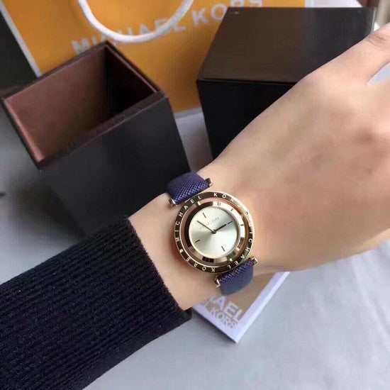  Shop Authentic Michael Kors Averi Gold Dial Navy Blue Leather Strap Watch for Women - MK2526 - Luxxuri