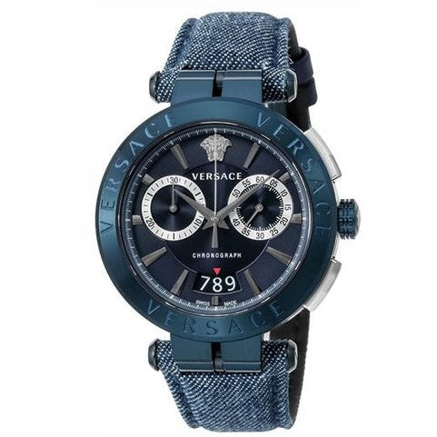  Shop Authentic Versace Aion Chronograph Blue Dial Blue Leather Strap Watch for Men - VBR070017 - Luxxuri