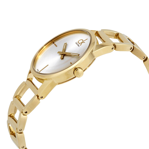  Shop Authentic Calvin Klein Stately Silver Dial Gold Steel Strap Watch for Women - K3G23526 - Luxxuri