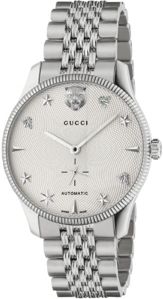  Shop Authentic Gucci G Timeless Automatic Silver Dial Silver Steel Strap Watch for Men - YA126354 - Luxxuri