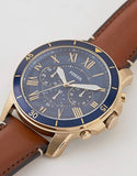  Shop Authentic Fossil Grant Sport Chronograph Blue Dial Brown Leather Strap Watch for Men - FS5268 - Luxxuri