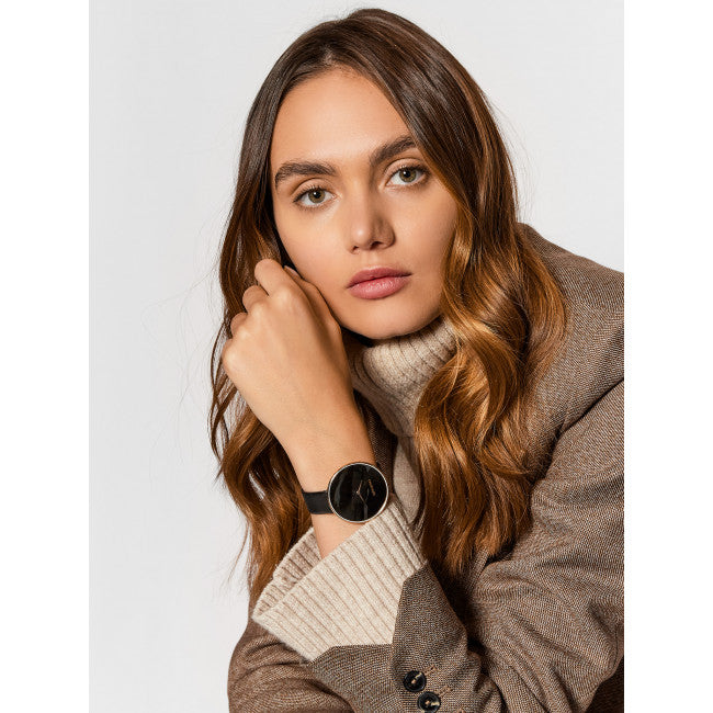  Shop Authentic Calvin Klein Full Moon Black Dial Black Leather Strap Watch for Women - K8Y236C1 - Luxxuri