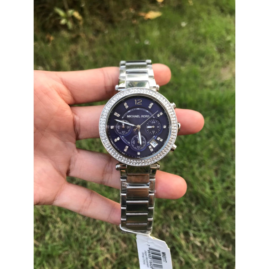 Shop Authentic Michael Kors Parker Chronograph Blue Dial Silver Steel Strap Watch for Women - MK6117 - Luxxuri